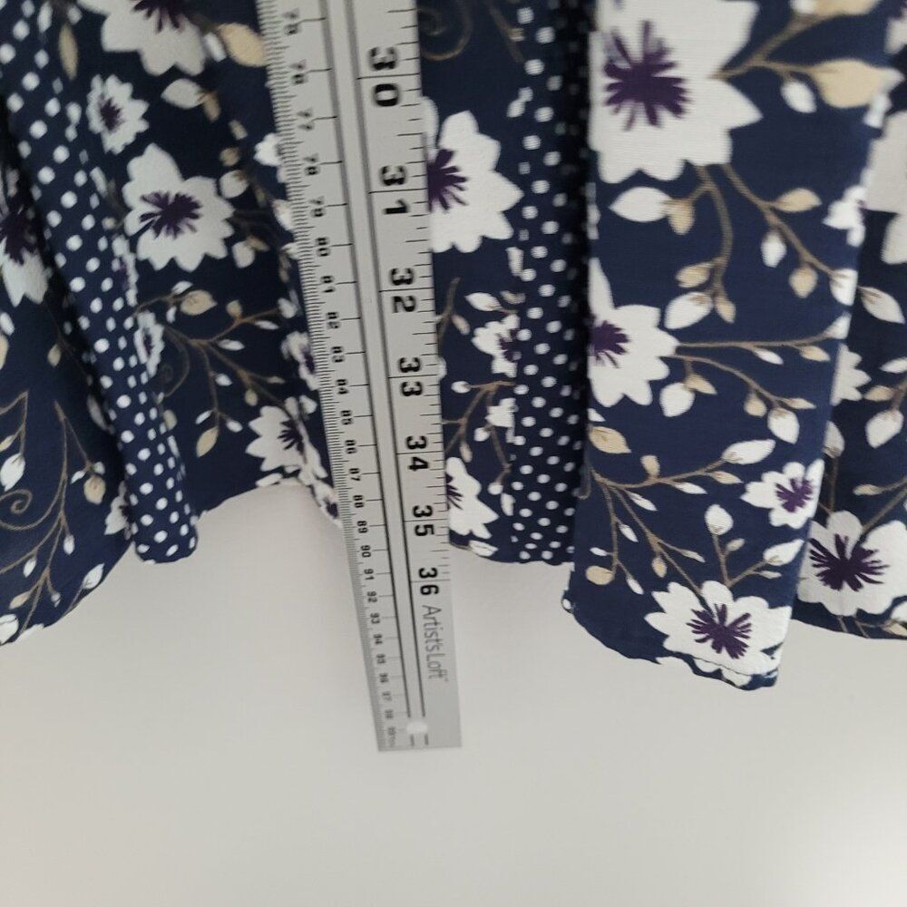 Vintage y2k blue white floral mixed print polka dot trumpet maxi skirt size 10 - Picture 7 of 7